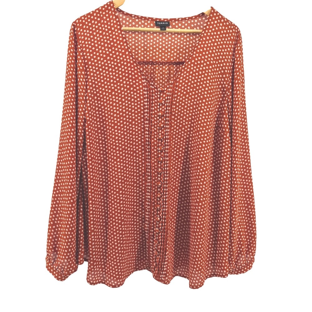 Torrid Polka Dot Burnt Orange Button Front Blouse Womens Plus Size 3X Careerwear